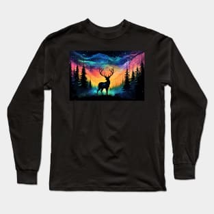 Colorful boreal forest deer Long Sleeve T-Shirt